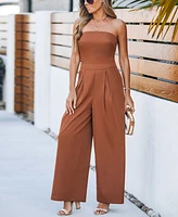 Cupshe Women's Strapless Wide-Leg Pleated Jumpsuit