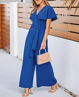 Cupshe Women's Flutter Sleeve V-Neck Tie-Waist Jumpsuit