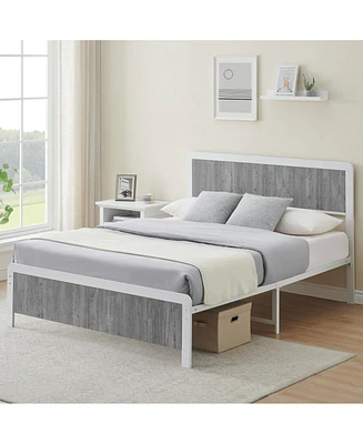 gaomon Queen Bed Frame with Curved Wood Headboard and Footboard