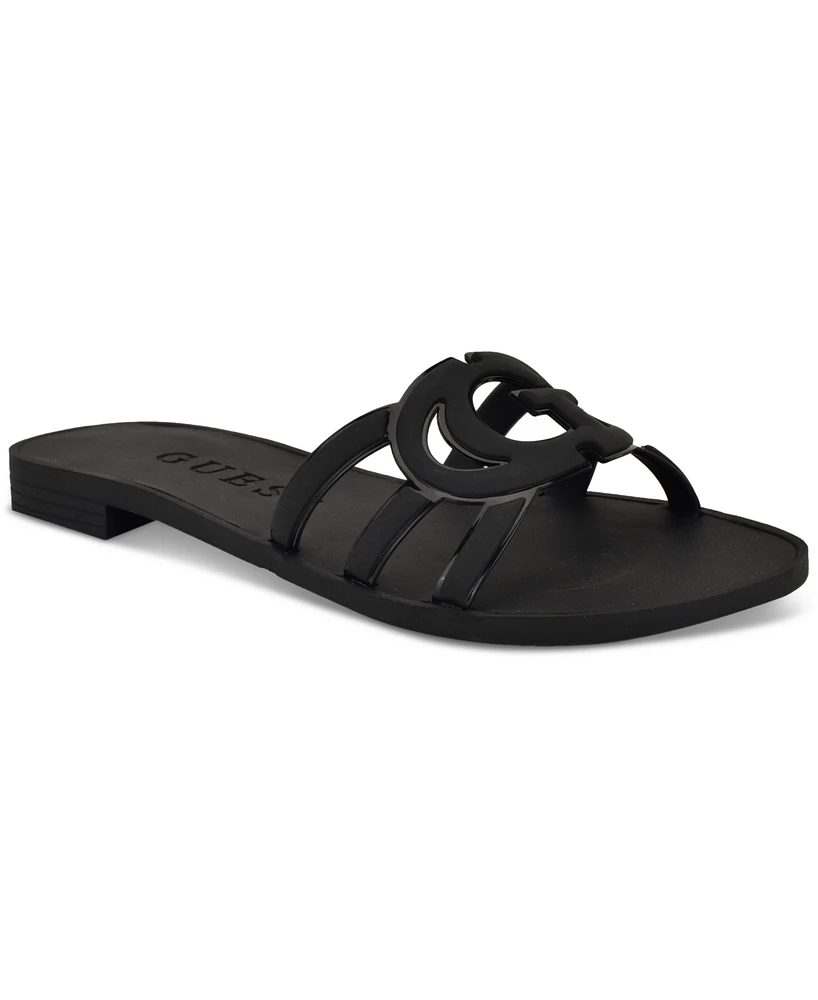 Guess Women's Elyho Jellie Logo Emblem Cut-Out Slide Flat Sandals