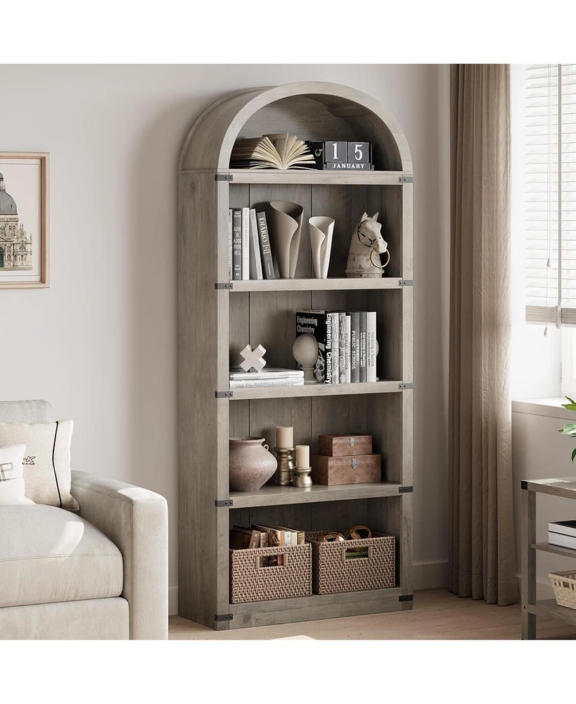 gaomon Bookcase Arched Bookshelf 71.65in Tall Bookcase Farmhouse Display Storage Rack