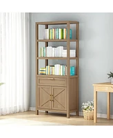 gaomon 71" Bookcase, 6 Tier Bookshelf with Doors, 1 Drawer and Adjustable Shelves