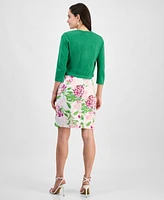 Robbie Bee Petite Knit Shrug & Floral Print Sheath Dress Set