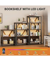 gaomon Industrial Open Display Wood Shelves with Dimmable Rgb Strip Light