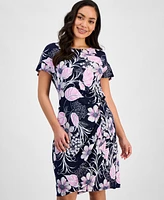 Robbie Bee Petite Printed Jersey Side-Tie Sheath Dress