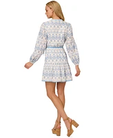 Adrianna by Papell Women's Cotton Eyelet Long-Sleeve Mini Dress