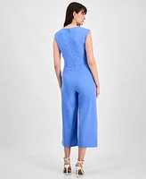 Tahari Women's Tie-Waist Cropped Wide-Leg Jumpsuit