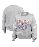 Wear by Erin Andrews Women's Heather Gray Philadelphia Phillies Domestic Crest Pullover Sweatshirt