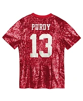 Outerstuff Big Girls Brock Purdy Scarlet San Francisco 49ers Sequin V-Neck Fashion Jersey