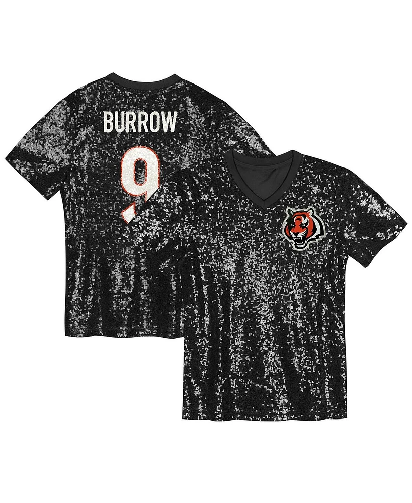 Outerstuff Big Girls Joe Burrow Black Cincinnati Bengals Sequin V-Neck Fashion Jersey