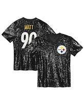 Outerstuff Big Girls T.j. Watt Black Pittsburgh Steelers Sequin V-Neck Fashion Jersey