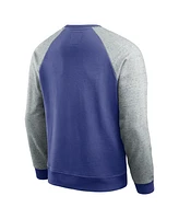 Fanatics Men's Royal, Heather Gray Denver Broncos Throwback Color Block Raglan Pullover Sweatshirt