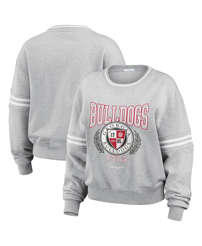 Wear by Erin Andrews Women's Heather Gray Georgia Bulldogs Classic Stripe Pullover Sweatshirt