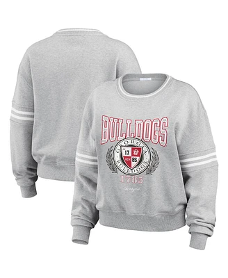 Wear by Erin Andrews Women's Heather Gray Georgia Bulldogs Classic Stripe Pullover Sweater