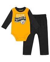 Outerstuff Baby Boys and Girls Black Pittsburgh Steelers Double Up Long Sleeve Bodysuit and Pants Set