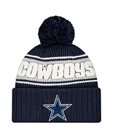 New Era Men's Navy Dallas Cowboys 2024 Sideline Cuffed Knit Hat with Pom