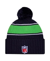 New Era Men's College Navy Seattle Seahawks 2024 Sideline Cuffed Knit Hat with Pom