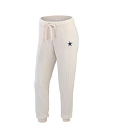 Wear by Erin Andrews Women's Oatmeal Dallas Cowboys Plus Rib-Knit Long Sleeve T-Shirt Pants Lounge Set