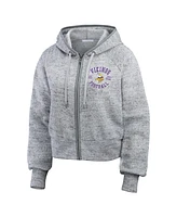 Wear by Erin Andrews Women's Heather Gray Minnesota Vikings Speckled Fleece Cropped Full-Zip Hoodie