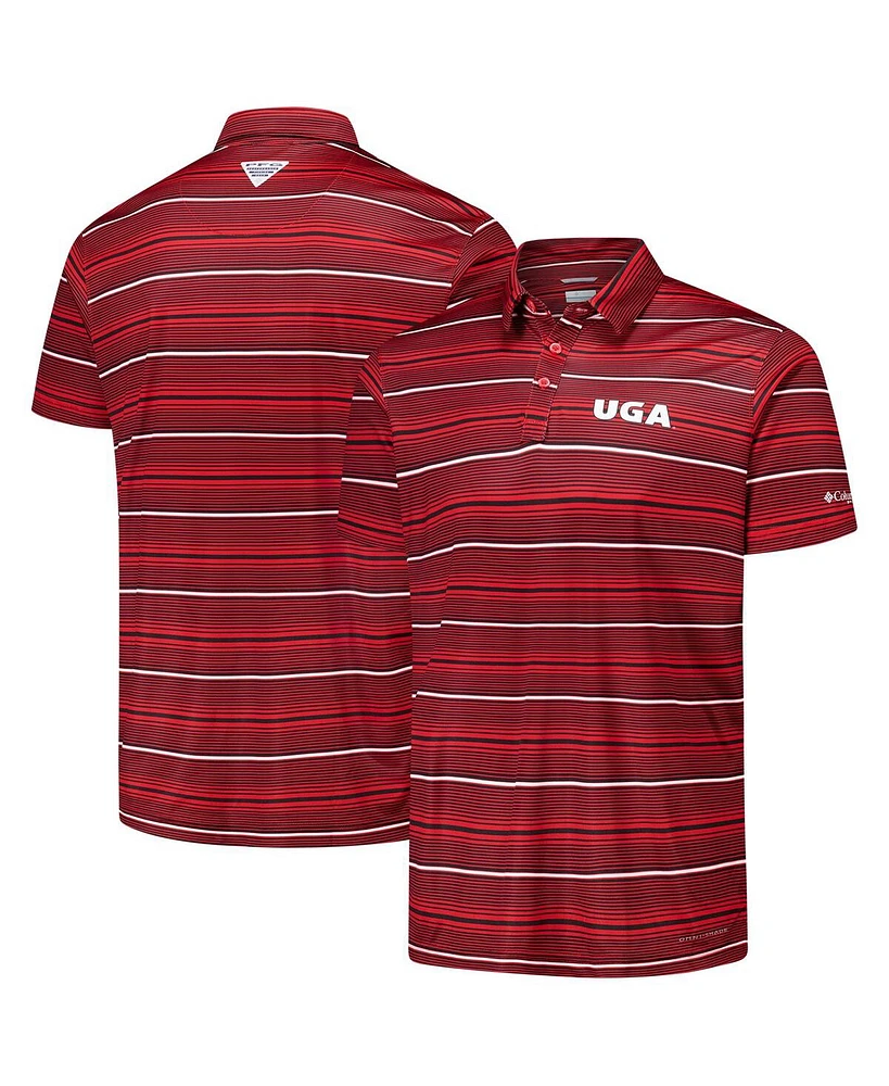 Columbia Men's Red Georgia Bulldogs Pfg Super Terminal Tackle Omni-Shade Stripe Polo