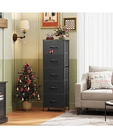 Wlive Fabric Dresser 5-Drawer Tall for Bedroom Storage Organizer with Bins Wood Top Sturdy Steel Frame Chest of Drawers Clo
