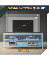 Wlive Tv Stand for 65 70 inch with Led Lights Gaming Entertainment Center Storage Industrial Console Living Room Long 63" Cabine