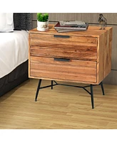 Slickblue 2-Drawer Wooden Nightstand with Metal Angled Legs for Modern Storage