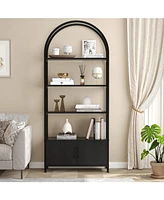 gaomon 4 Tier Bookshelf, Arched Bookcase with Doors Storage