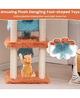 Gymax Monster-Themed Cat Tree w/ Private Condo Soft Long Plush Sisal Scratching Posts