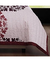 Bebejan Rosewood Harmony 100% Cotton Sateen 3 Piece Reversible Queen Size Quilted Coverlet Set