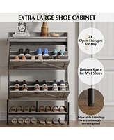 gaomon Shoe Storage Cabinet with 2 Flip Drawers, Hidden Wood Shoe Rack Storage with Adjustable Shelves for Entryway, Slim Wood Shoe Organizer