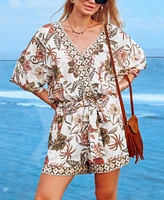 Cupshe Women's Geo Floral Short Sleeve Romper