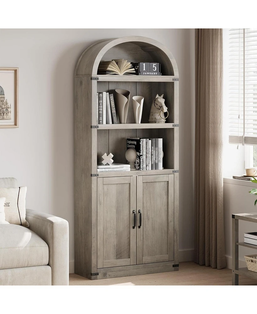 gaomon Bookcase with Doors Arched Bookshelf 71.65in Tall Bookcase Farmhouse Cabinet