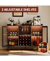 gaomon Bar Cabinet with Led Light, Liquor Cabinet with Racks & Glass Holder