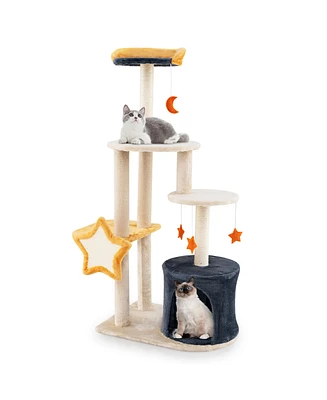 Gymax 50'' Cute Cat Tree for Indoor Cats Multi-level Cat Tower w/ Sisal Scratching Posts