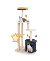 Gymax 50'' Cute Cat Tree for Indoor Cats Multi-level Cat Tower w/ Sisal Scratching Posts