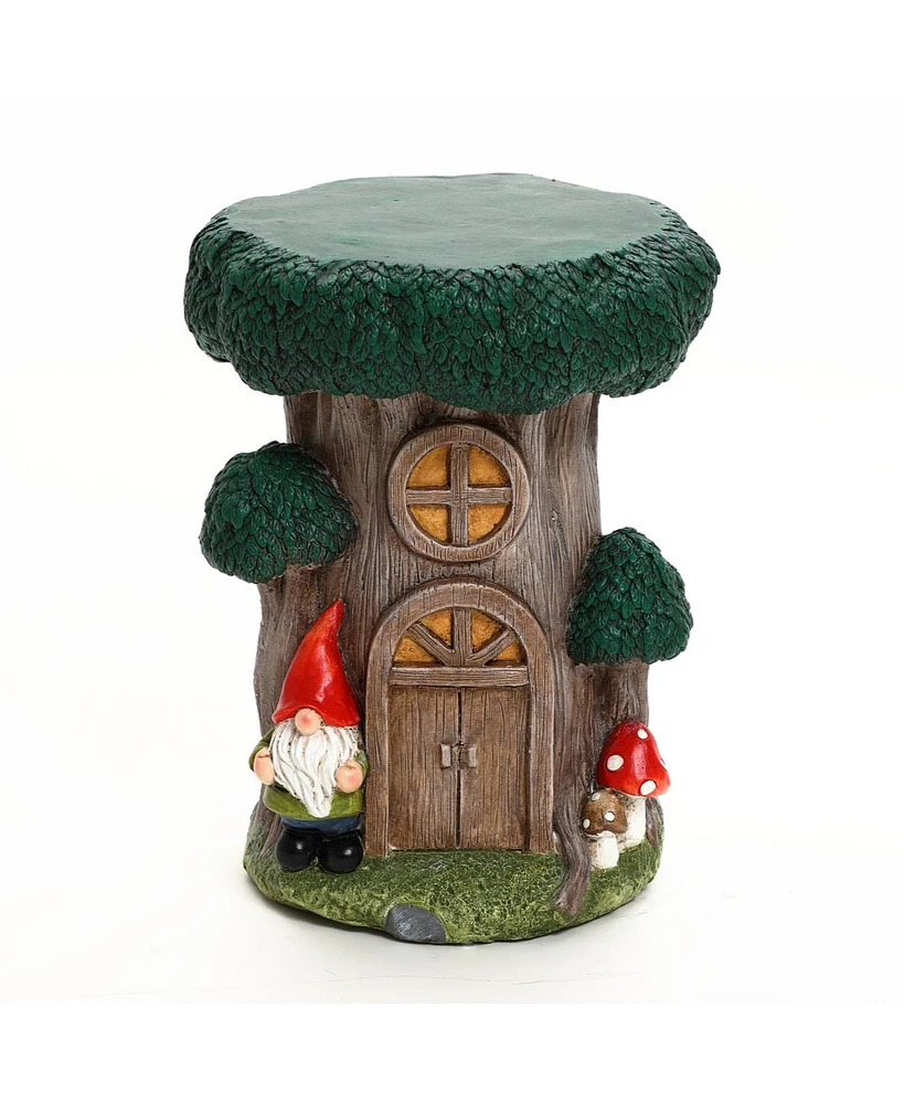 LuxenHome Gnome Tree Stump MgO Indoor and Outdoor Sculpture Side Table