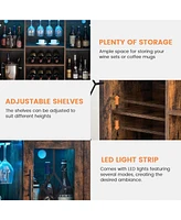gaomon Wine Bar Cabinet, Wine Bar Cabinet with Glass Shelves & Doors, Small Bar Cabinet with Storage, Liquor Cabinet with Led Light