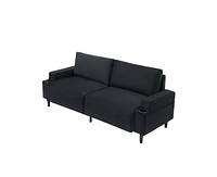gaomon 80.7" Modern Square Armrest Cushioned Sofa with Storage Bag and Cup Holders, Small Couch Mid Century for Living Room, Apartment Office