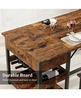 gaomon Dining Table Set with 2 Benches for 4 Kitchen Table Set with Storage Drawers & Wine Rack for Breakfast Nook and Small Space Dining Room Table S