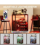 gaomon Wine Bar Cabinet with Led Light 36''H Coffee Bar Cabinet with Detachable Wine Rack and Glass Holder Kitchen Buffet Sideboard w/Storage Shelf Fr