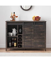 gaomon Farmhouse Wine Bar Cabinet with Sliding Barn Door, 47" Kitchen Coffee Bar Cabinet with Wine & Glass Rack, Storage Shelves