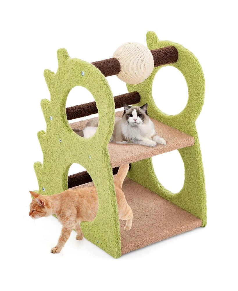 Gymax 2-Tier Dinosaur Cat Tree Tower w/ Rotating Scratching Sisal Ball Climbing Rods