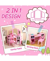 Gouun Kids Vanity Table and Chair Set with Removable Tri-Folding Mirror