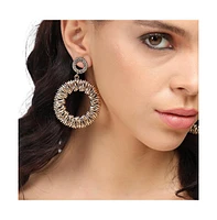 Sohi Circular Metallic Ribbed Drop Earrings