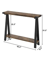 gaomon Farmhouse Entryway Table, Narrow Sofa Table with Open Storage Shelf, Metal Frame Skinny Console Table with V-Shaped Leg Design