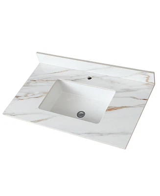 Slickblue Marble Bathroom Vanity Top with Undermount Rectangular Middle Sink for Sleek Design