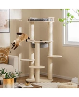 Gymax 6-level Wooden Cat Tree w/ Padded Perch Non-woven Hammock Scratching Posts