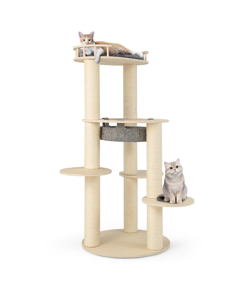 Gymax 6-level Wooden Cat Tree w/ Padded Perch Non-woven Hammock Scratching Posts