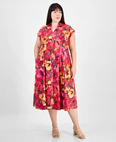 julia jordan Plus Floral-Print Button-Down Shirtdress